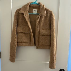 Abercrombie Tan Cropped Sherpa Jacket